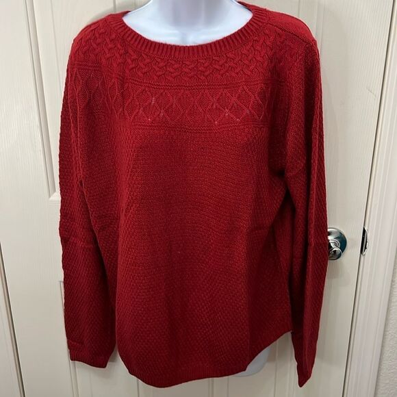 Croft & Barrow Women XL Cable Yolk Pullover Sweater  Holiday Delicious Apple Red - Picture 3 of 13